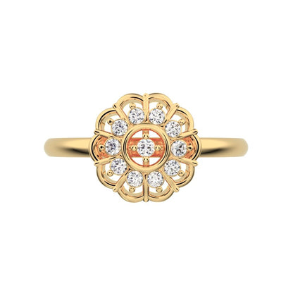 0.11 ct Round Cut Simulated Clear Diamond dainty Minimalist star cluster halo floral Abstract 14K / 18K Solid Yellow Gold everyday ring