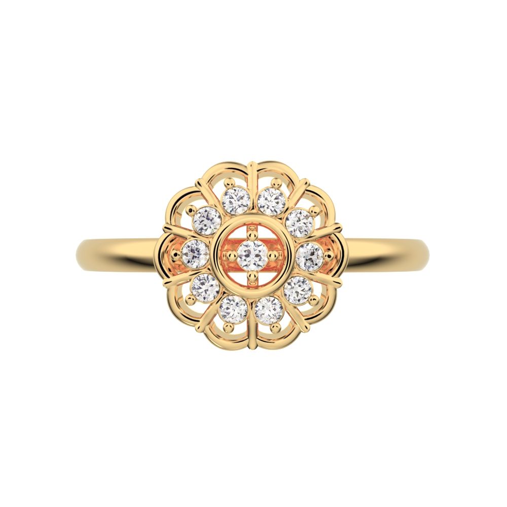 0.11 ct Round Cut Moissanite dainty Minimalist star cluster halo floral Abstract 14K / 18K Solid Yellow Gold everyday ring