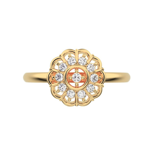 0.11 ct Round Cut Moissanite dainty Minimalist star cluster halo floral Abstract 14K / 18K Solid Yellow Gold everyday ring