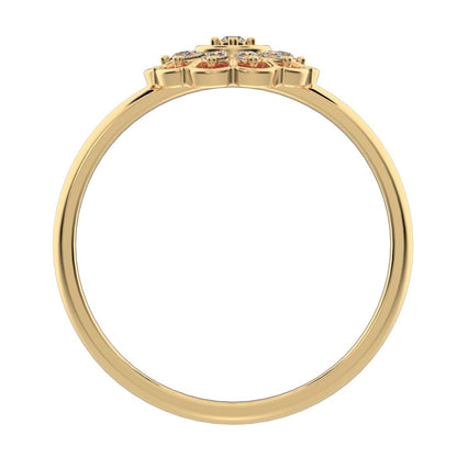 0.11 ct Round Cut Moissanite dainty Minimalist star cluster halo floral Abstract 14K / 18K Solid Yellow Gold everyday ring