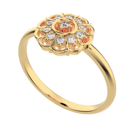 0.11 ct Round Cut Simulated Clear Diamond dainty Minimalist star cluster halo floral Abstract 14K / 18K Solid Yellow Gold everyday ring