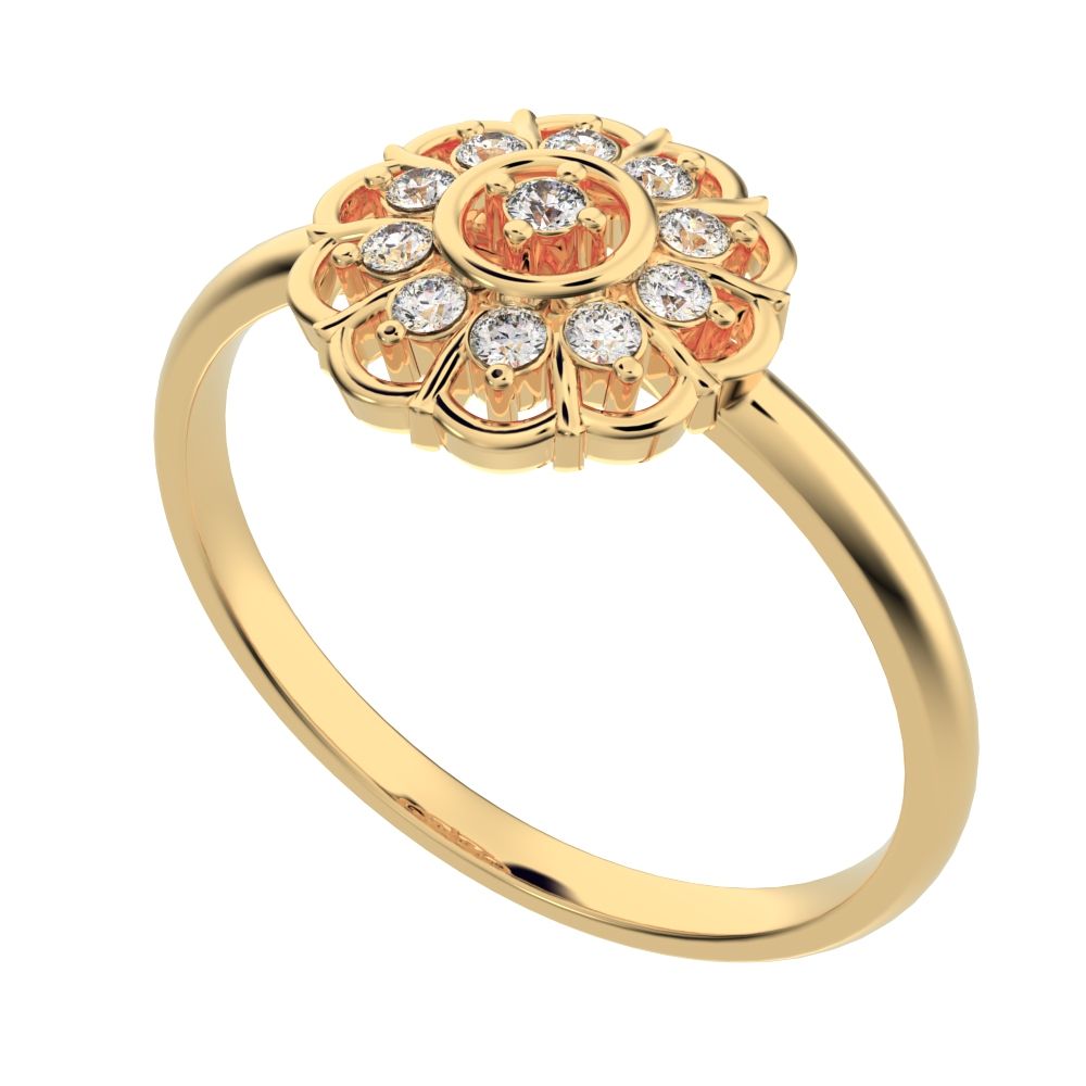 0.11 ct Round Cut Moissanite dainty Minimalist star cluster halo floral Abstract 14K / 18K Solid Yellow Gold everyday ring