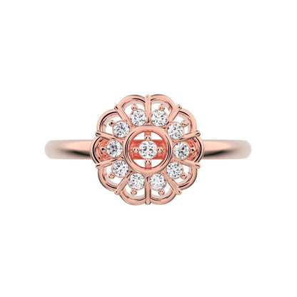 0.11 ct Round Cut Simulated Clear Diamond dainty Minimalist star cluster halo floral Abstract 14K / 18K Solid Rose Gold everyday ring