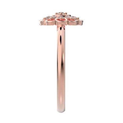 0.11 ct Round Cut Simulated Clear Diamond dainty Minimalist star cluster halo floral Abstract 14K / 18K Solid Rose Gold everyday ring