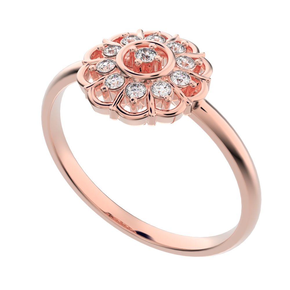 0.11 ct Round Cut Simulated Clear Diamond dainty Minimalist star cluster halo floral Abstract 14K / 18K Solid Rose Gold everyday ring