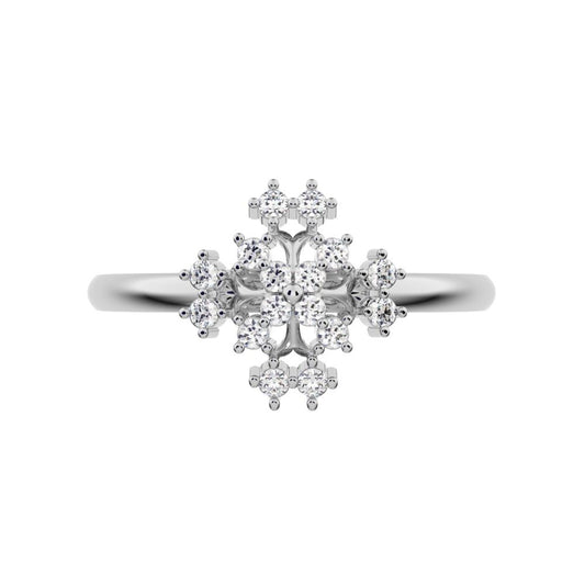 0.12 ct Round Cut Moissanite dainty Minimalist star cluster halo floral Abstract 14K / 18K Solid White Gold everyday ring