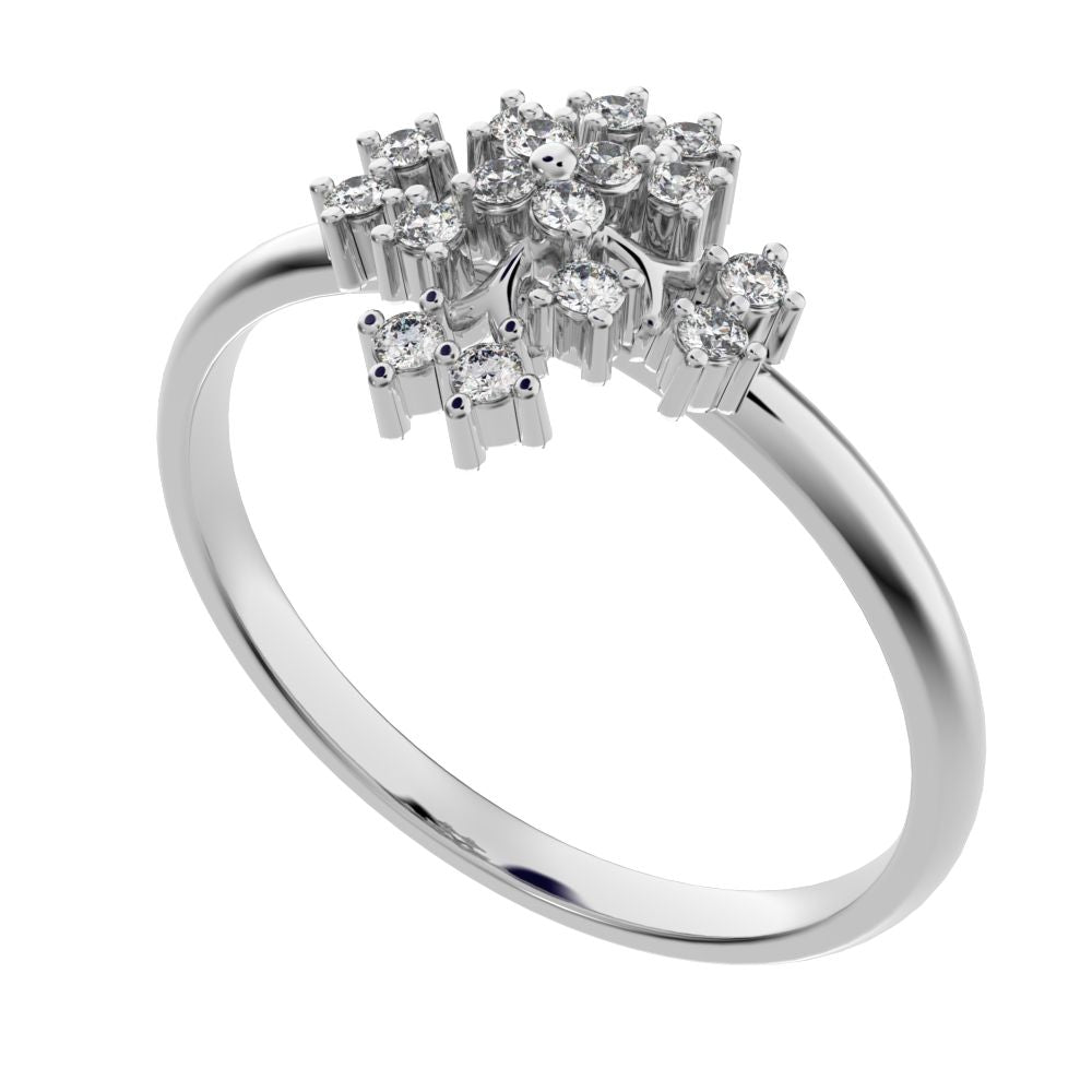 0.12 ct Round Cut Simulated Clear Diamond dainty Minimalist star cluster halo floral Abstract 14K / 18K Solid White Gold everyday ring