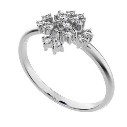 0.12 ct Round Cut Simulated Clear Diamond dainty Minimalist star cluster halo floral Abstract 14K / 18K Solid White Gold everyday ring