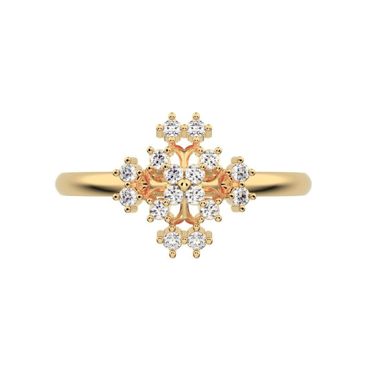 0.12 ct Round Cut Simulated Clear Diamond dainty Minimalist star cluster halo floral Abstract 14K / 18K Solid Yellow Gold everyday ring