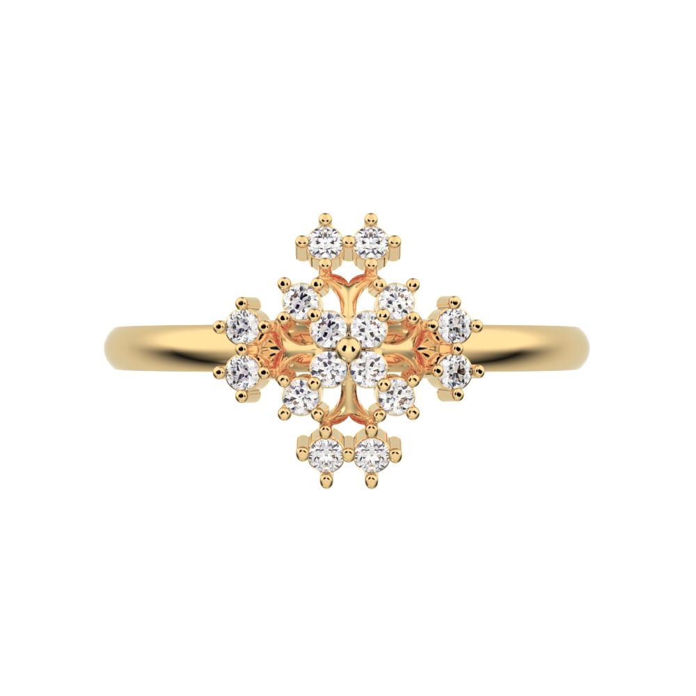0.12 ct Round Cut Moissanite dainty Minimalist star cluster halo floral Abstract 14K / 18K Solid Yellow Gold everyday ring