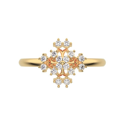 0.12 ct Round Cut Moissanite dainty Minimalist star cluster halo floral Abstract 14K / 18K Solid Yellow Gold everyday ring