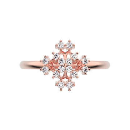 0.12 ct Round Cut Simulated Clear Diamond dainty Minimalist star cluster halo floral Abstract 14K / 18K Solid Rose Gold everyday ring