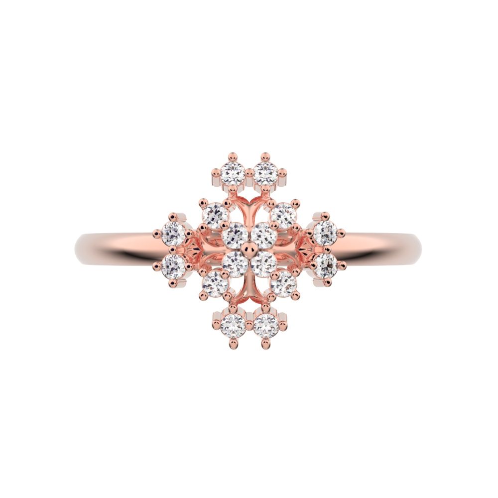 0.12 ct Round Cut Moissanite dainty Minimalist star cluster halo floral Abstract 14K / 18K Solid Rose Gold everyday ring