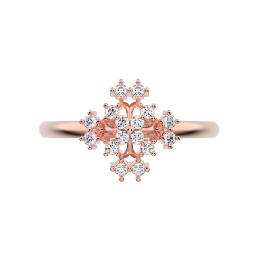 0.12 ct Round Cut Moissanite dainty Minimalist star cluster halo floral Abstract 14K / 18K Solid Rose Gold everyday ring