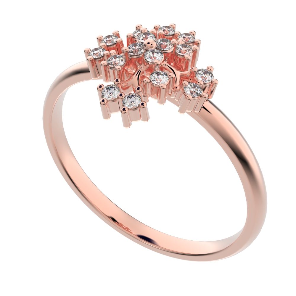 0.12 ct Round Cut Simulated Clear Diamond dainty Minimalist star cluster halo floral Abstract 14K / 18K Solid Rose Gold everyday ring
