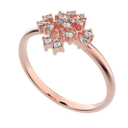 0.12 ct Round Cut Simulated Clear Diamond dainty Minimalist star cluster halo floral Abstract 14K / 18K Solid Rose Gold everyday ring