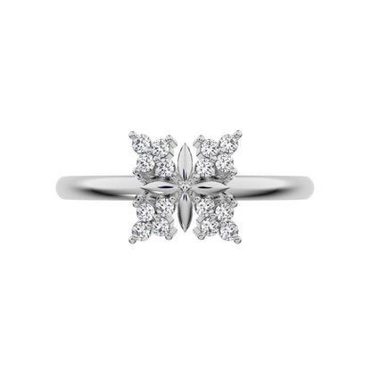 0.12 ct Round Cut Simulated Clear Diamond dainty Minimalist star cluster halo floral snow flake 14K / 18K Solid White Gold everyday ring