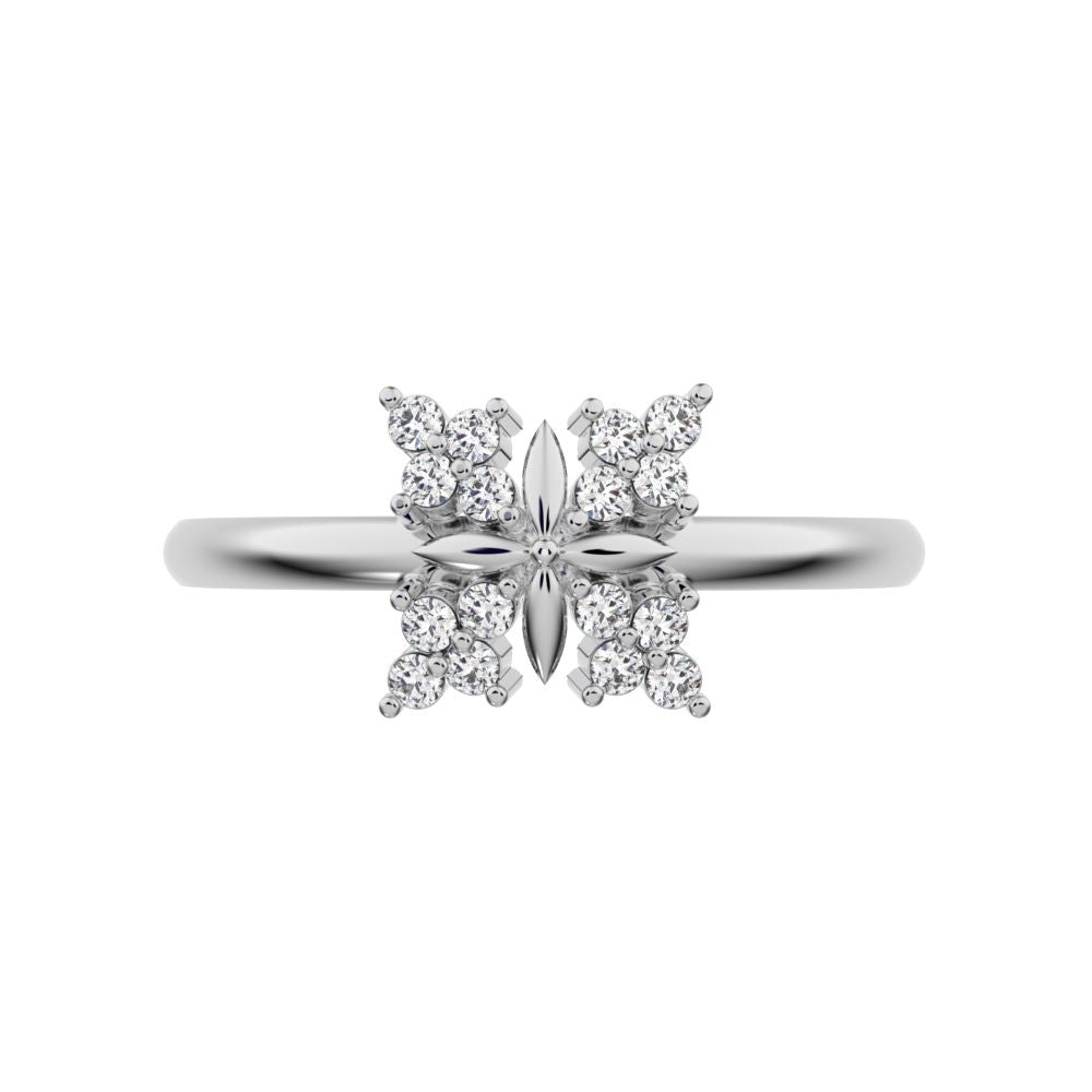 0.12 ct Round Cut Moissanite dainty Minimalist star cluster halo floral snow flake 14K / 18K Solid White Gold everyday ring