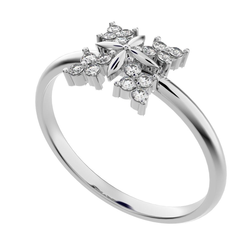 0.12 ct Round Cut Simulated Clear Diamond dainty Minimalist star cluster halo floral snow flake 14K / 18K Solid White Gold everyday ring