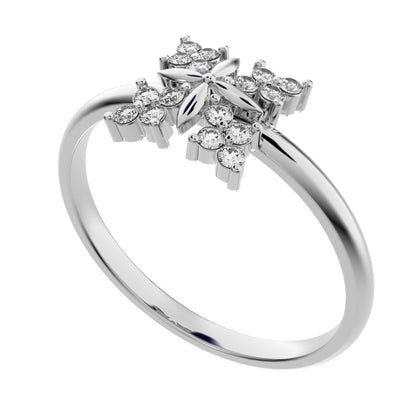 0.12 ct Round Cut Moissanite dainty Minimalist star cluster halo floral snow flake 14K / 18K Solid White Gold everyday ring