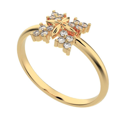 0.12 ct Round Cut Moissanite dainty Minimalist star cluster halo floral snow flake 14K / 18K Solid Yellow Gold everyday ring