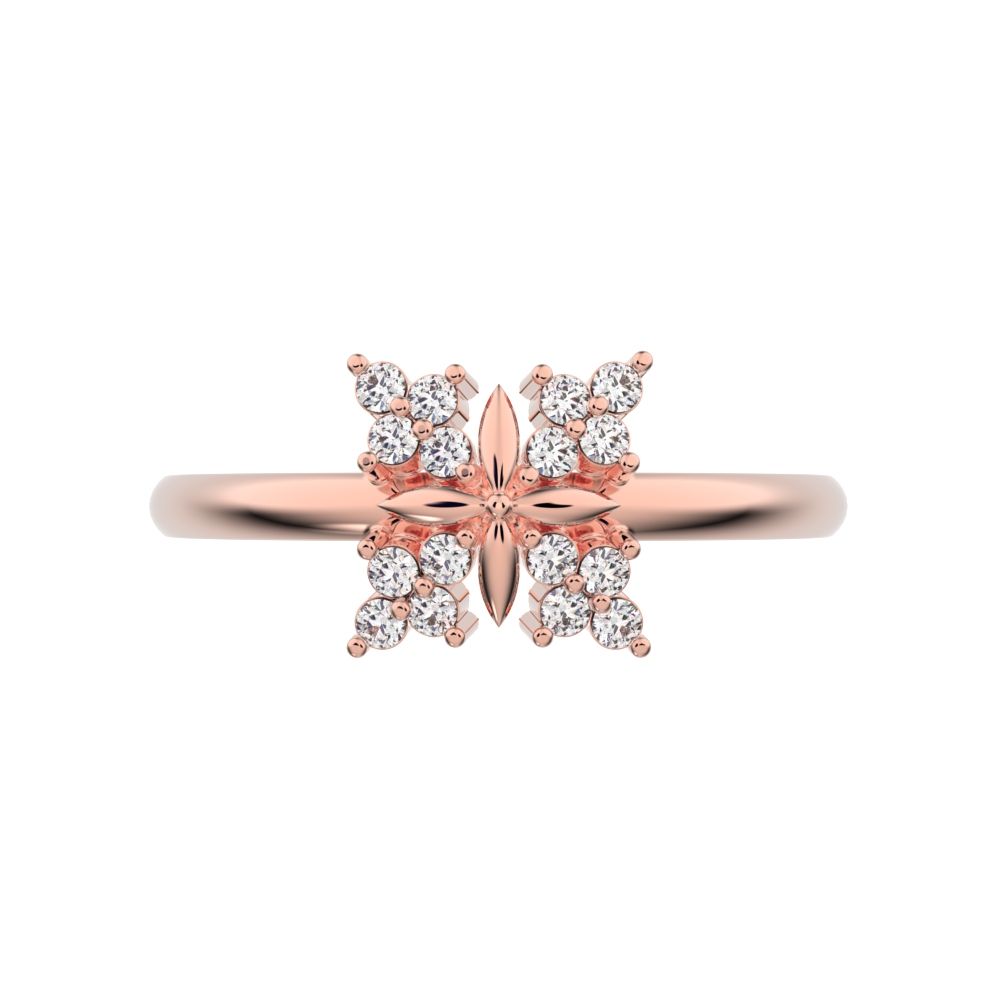 0.12 ct Round Cut Simulated Clear Diamond dainty Minimalist star cluster halo floral snow flake 14K / 18K Solid Rose Gold everyday ring