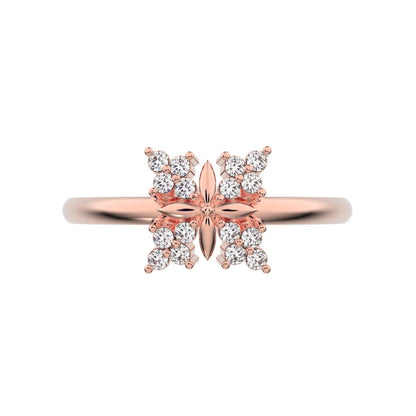 0.12 ct Round Cut Simulated Clear Diamond dainty Minimalist star cluster halo floral snow flake 14K / 18K Solid Rose Gold everyday ring