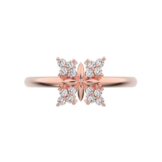 0.12 ct Round Cut Moissanite dainty Minimalist star cluster halo floral snow flake 14K / 18K Solid Rose Gold everyday ring