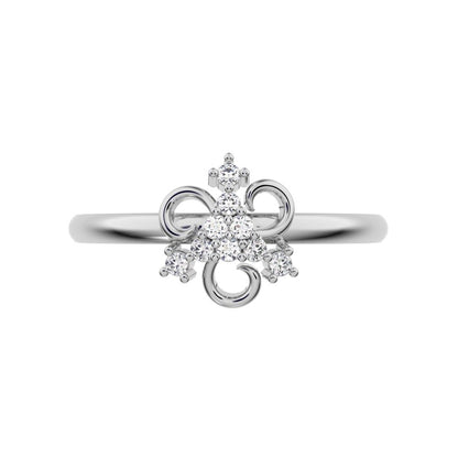 0.0675 ct Round Cut Simulated Clear Diamond dainty Minimalist star cluster halo pyramid petal 14K / 18K Solid White Gold everyday ring