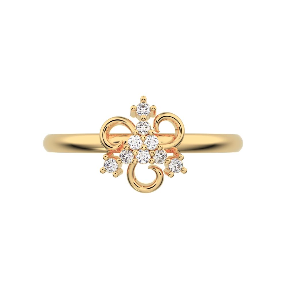 0.0675 ct Round Cut Simulated Clear Diamond dainty Minimalist star cluster halo pyramid petal 14K / 18K Solid Yellow Gold everyday ring