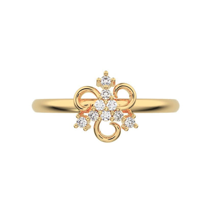 0.0675 ct Round Cut Moissanite dainty Minimalist star cluster halo pyramid petal 14K / 18K Solid Yellow Gold everyday ring