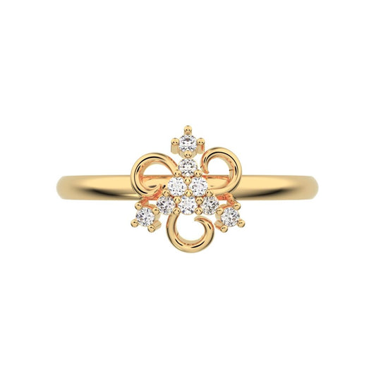 0.0675 ct Round Cut Moissanite dainty Minimalist star cluster halo pyramid petal 14K / 18K Solid Yellow Gold everyday ring