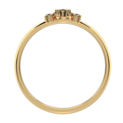 0.0675 ct Round Cut Moissanite dainty Minimalist star cluster halo pyramid petal 14K / 18K Solid Yellow Gold everyday ring