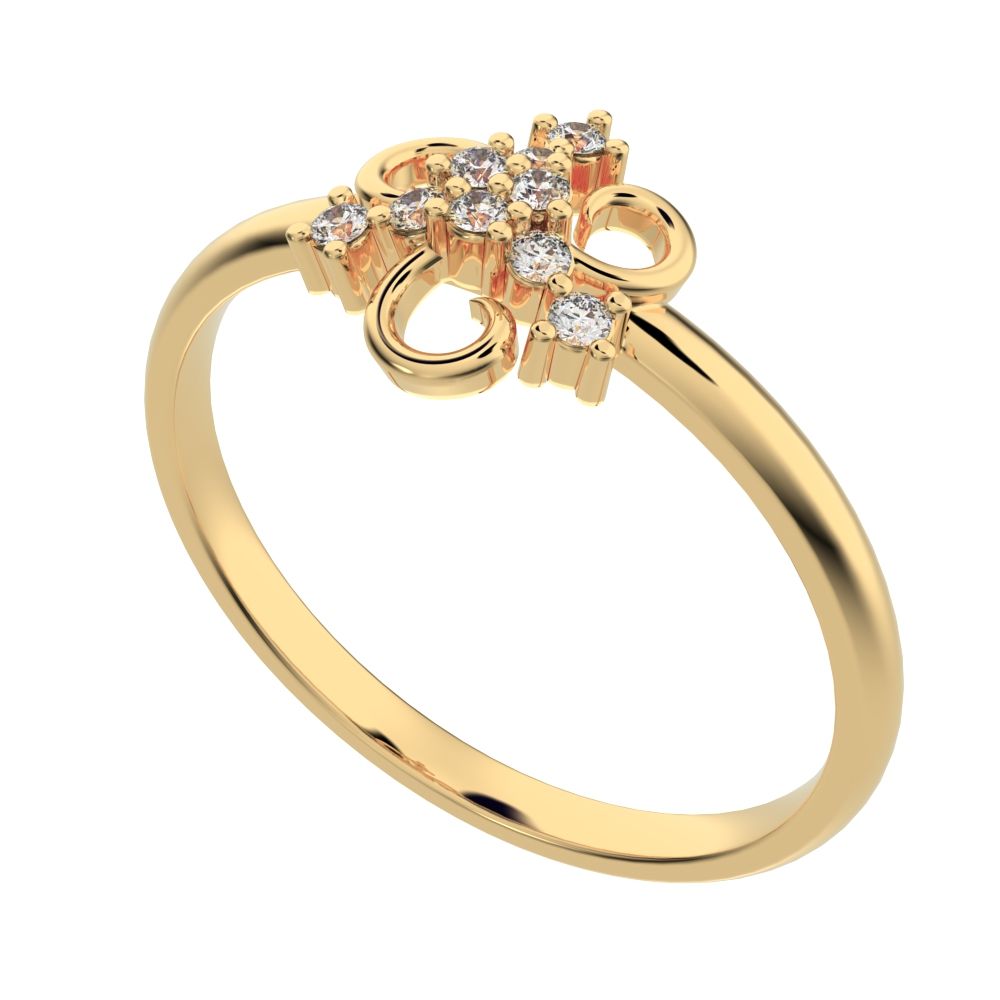 0.0675 ct Round Cut Simulated Clear Diamond dainty Minimalist star cluster halo pyramid petal 14K / 18K Solid Yellow Gold everyday ring