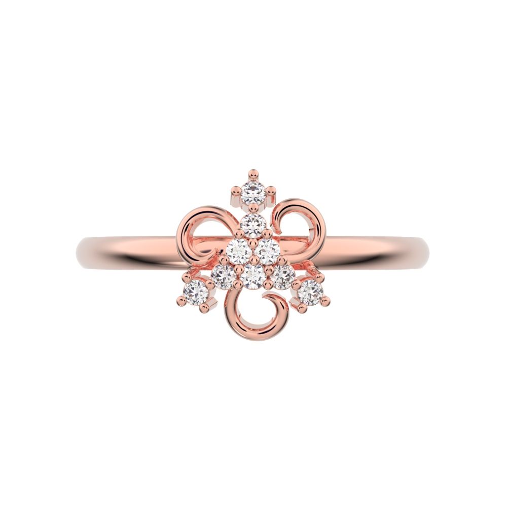 0.0675 ct Round Cut Simulated Clear Diamond dainty Minimalist star cluster halo pyramid petal 14K / 18K Solid Rose Gold everyday ring