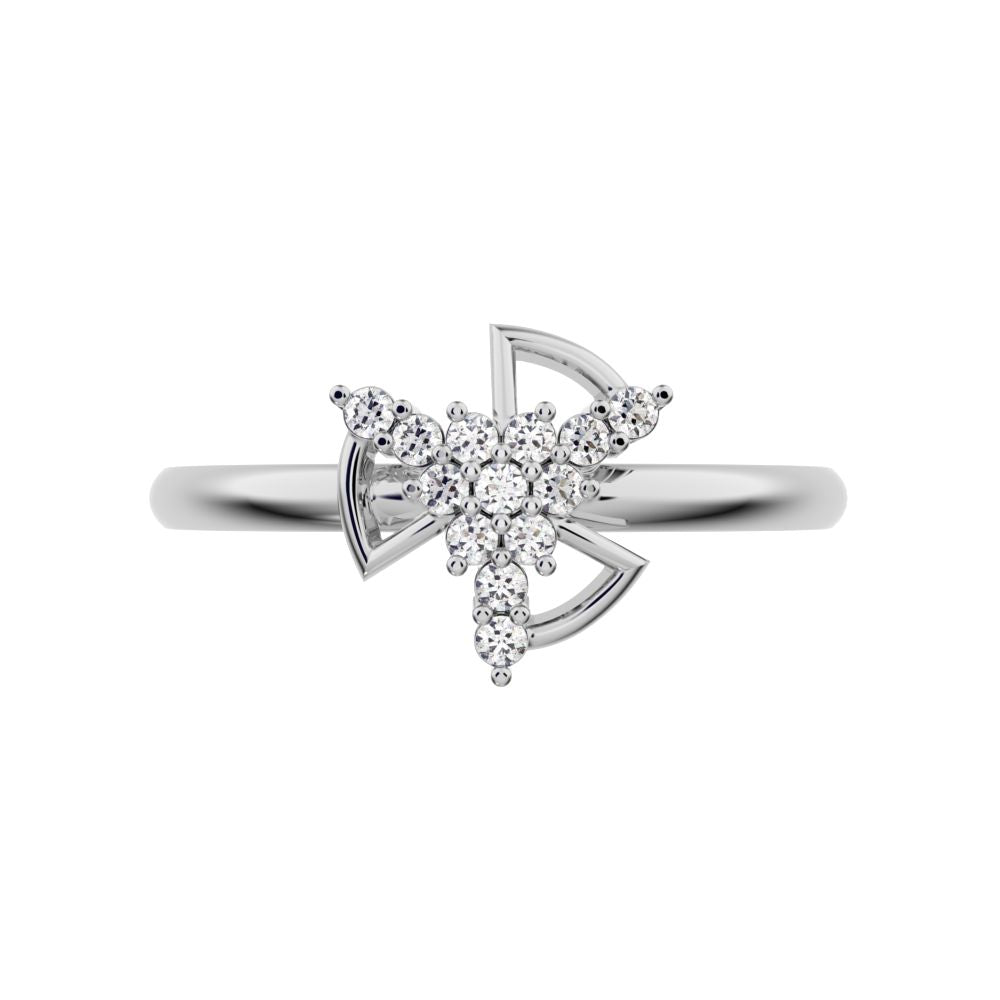 0.0975 ct Round Cut Simulated Clear Diamond dainty Minimalist star cluster halo floral light 14K / 18K Solid White Gold everyday ring
