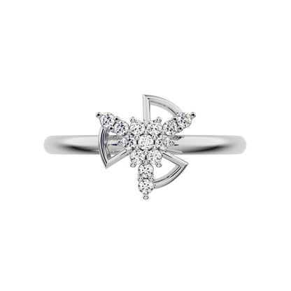 0.0975 ct Round Cut Simulated Clear Diamond dainty Minimalist star cluster halo floral light 14K / 18K Solid White Gold everyday ring