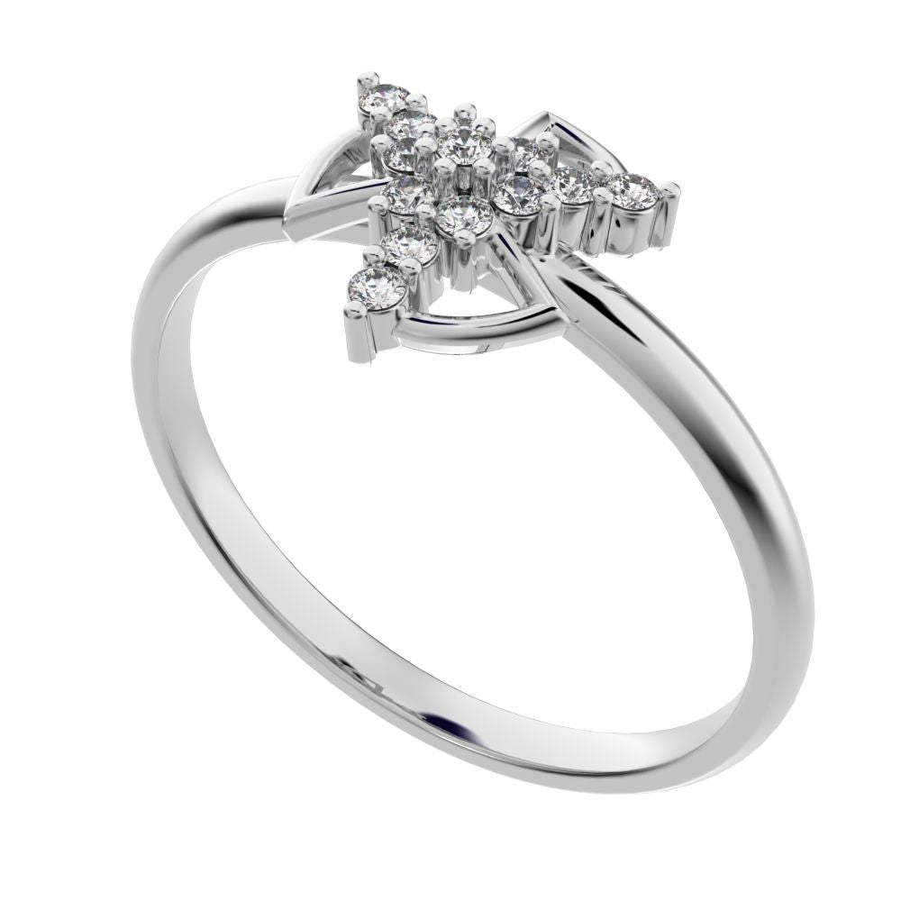 0.0975 ct Round Cut Simulated Clear Diamond dainty Minimalist star cluster halo floral light 14K / 18K Solid White Gold everyday ring