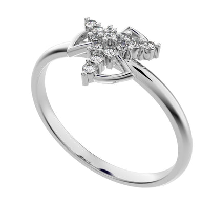 0.0975 ct Round Cut Simulated Clear Diamond dainty Minimalist star cluster halo floral light 14K / 18K Solid White Gold everyday ring