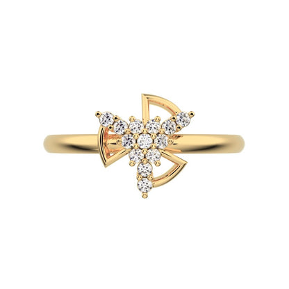 0.0975 ct Round Cut Moissanite dainty Minimalist star cluster halo floral light 14K / 18K Solid Yellow Gold everyday ring