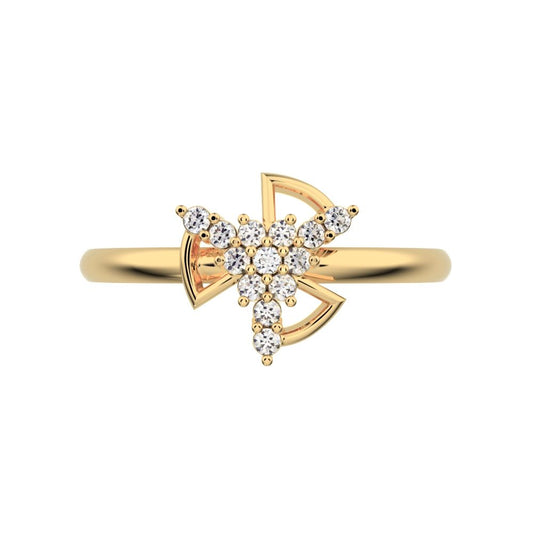 0.0975 ct Round Cut Moissanite dainty Minimalist star cluster halo floral light 14K / 18K Solid Yellow Gold everyday ring