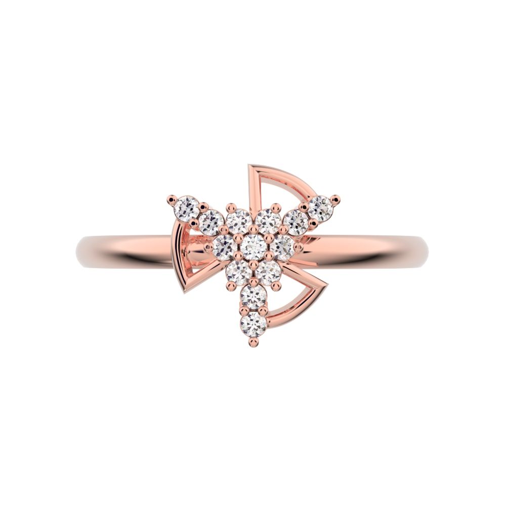 0.0975 ct Round Cut Simulated Clear Diamond dainty Minimalist star cluster halo floral light 14K / 18K Solid Rose Gold everyday ring