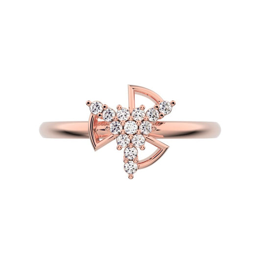 0.0975 ct Round Cut Simulated Clear Diamond dainty Minimalist star cluster halo floral light 14K / 18K Solid Rose Gold everyday ring
