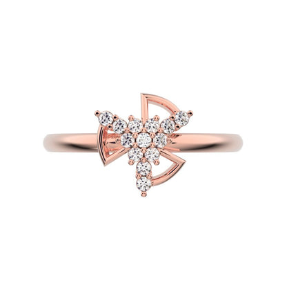 0.0975 ct Round Cut Moissanite dainty Minimalist star cluster halo floral light 14K / 18K Solid Rose Gold everyday ring