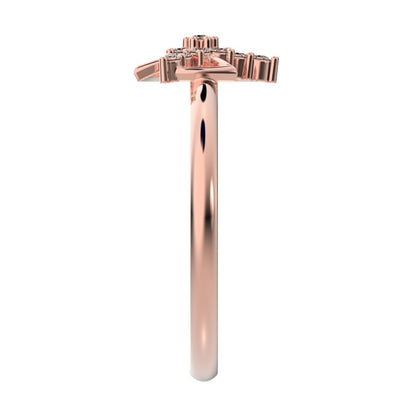 0.0975 ct Round Cut Moissanite dainty Minimalist star cluster halo floral light 14K / 18K Solid Rose Gold everyday ring