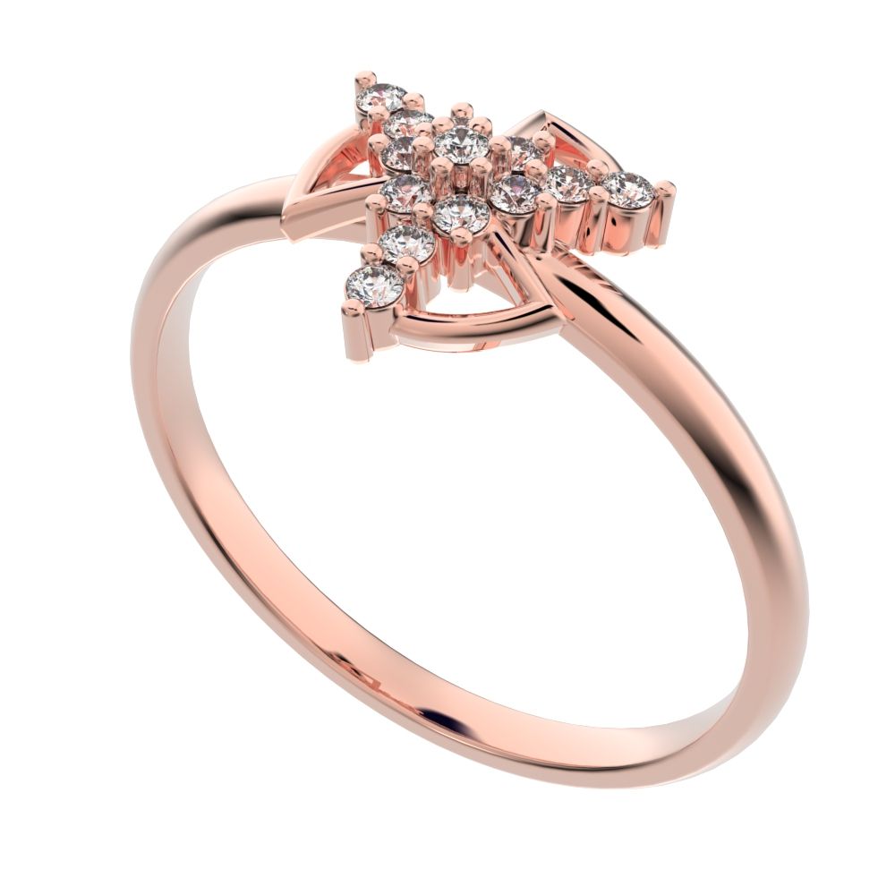 0.0975 ct Round Cut Moissanite dainty Minimalist star cluster halo floral light 14K / 18K Solid Rose Gold everyday ring