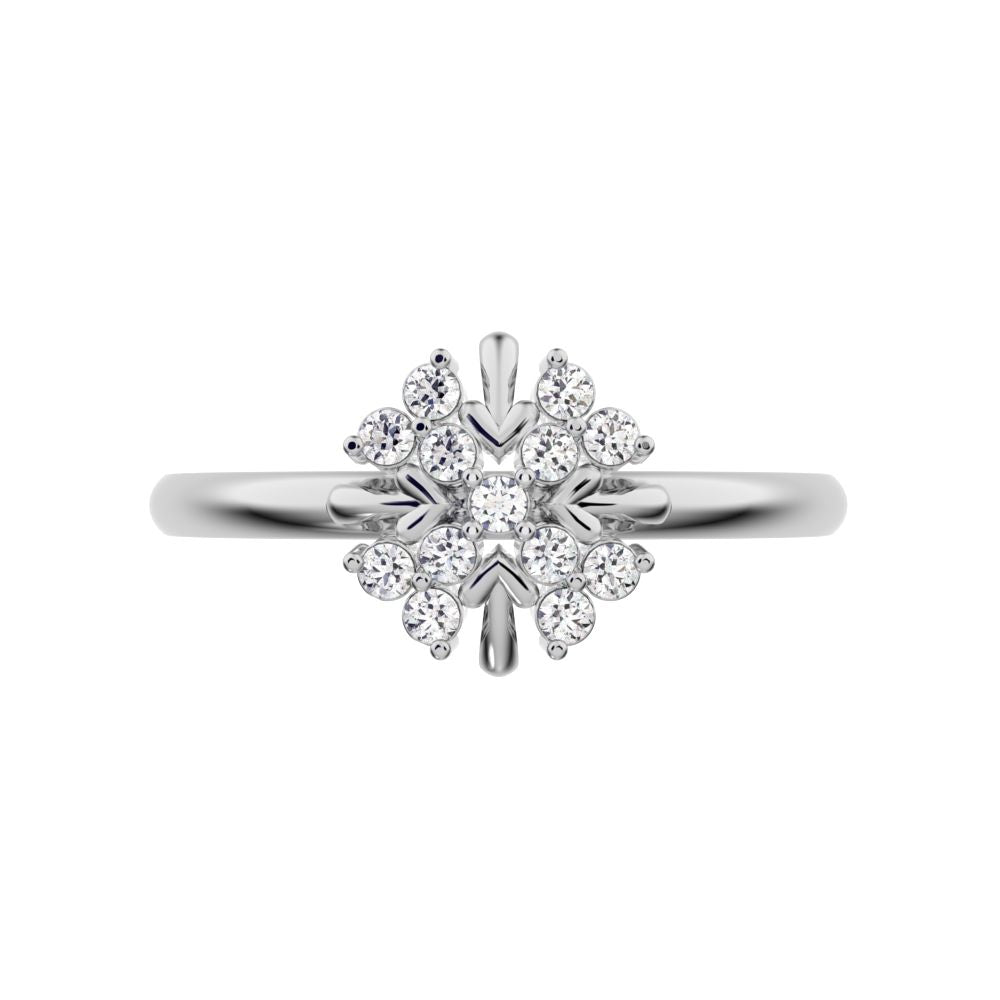 0.13 ct Round Cut Simulated Clear Diamond dainty Minimalist star cluster halo floral heart 14K / 18K Solid White Gold everyday ring