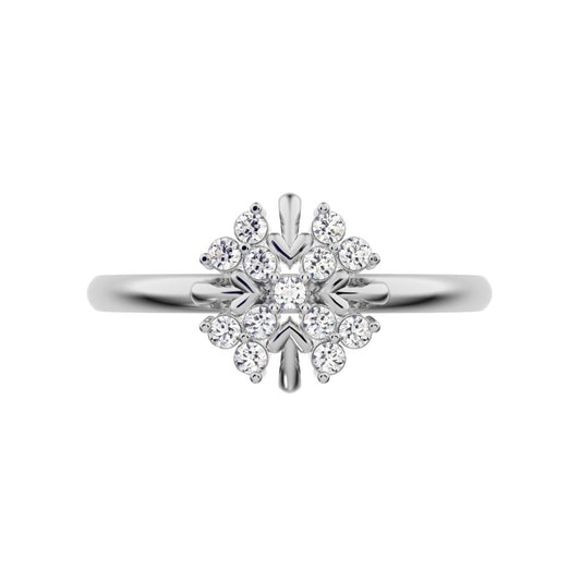 0.13 ct Round Cut Simulated Clear Diamond dainty Minimalist star cluster halo floral heart 14K / 18K Solid White Gold everyday ring