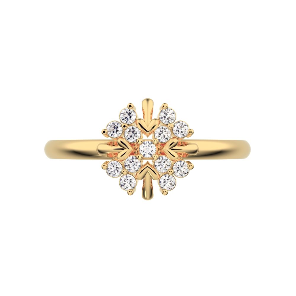 0.13 ct Round Cut Simulated Clear Diamond dainty Minimalist star cluster halo floral heart 14K / 18K Solid Yellow Gold everyday ring
