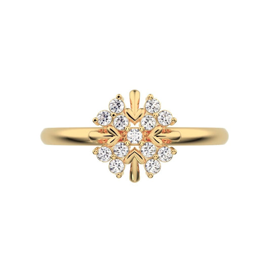 0.13 ct Round Cut Simulated Clear Diamond dainty Minimalist star cluster halo floral heart 14K / 18K Solid Yellow Gold everyday ring